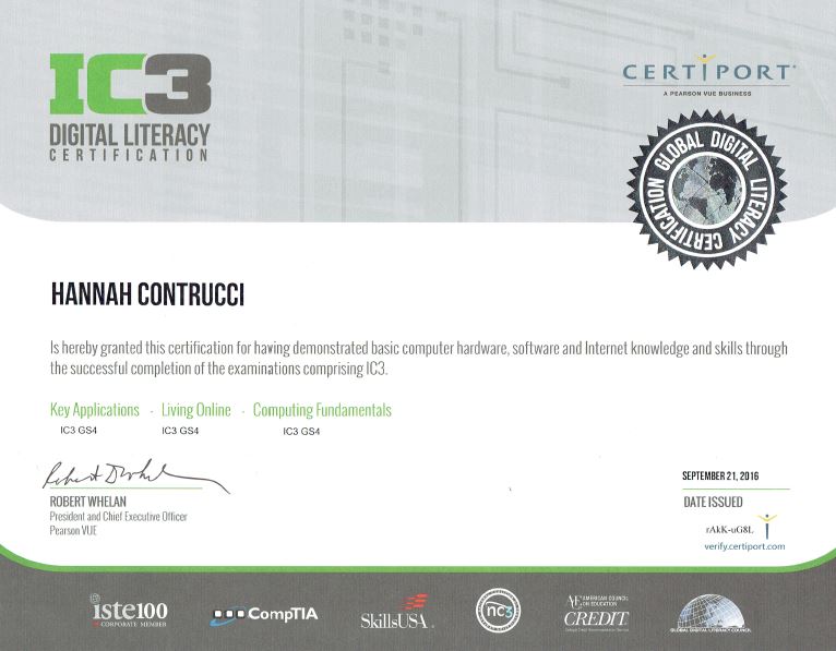 ic3 digital literacy cert.