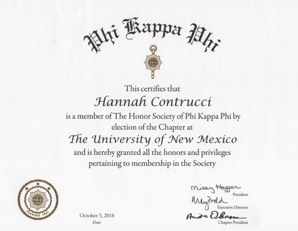 Phi Kappa Phi Honors Cert